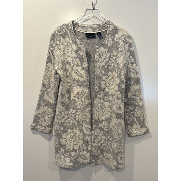 Cynthia Rowley Gray Floral Knit Wool Blend Sweater Coat Jacket Womens Size Large - Picture 1 of 4